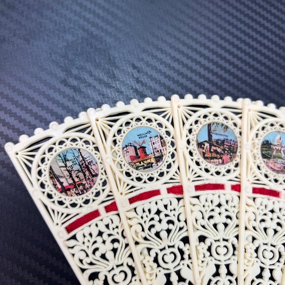 Vintage Pink & Ivory Souvenir Celluloid Plastic Lace Folding Hand Fans SET OF 2 - Picture 6 of 12